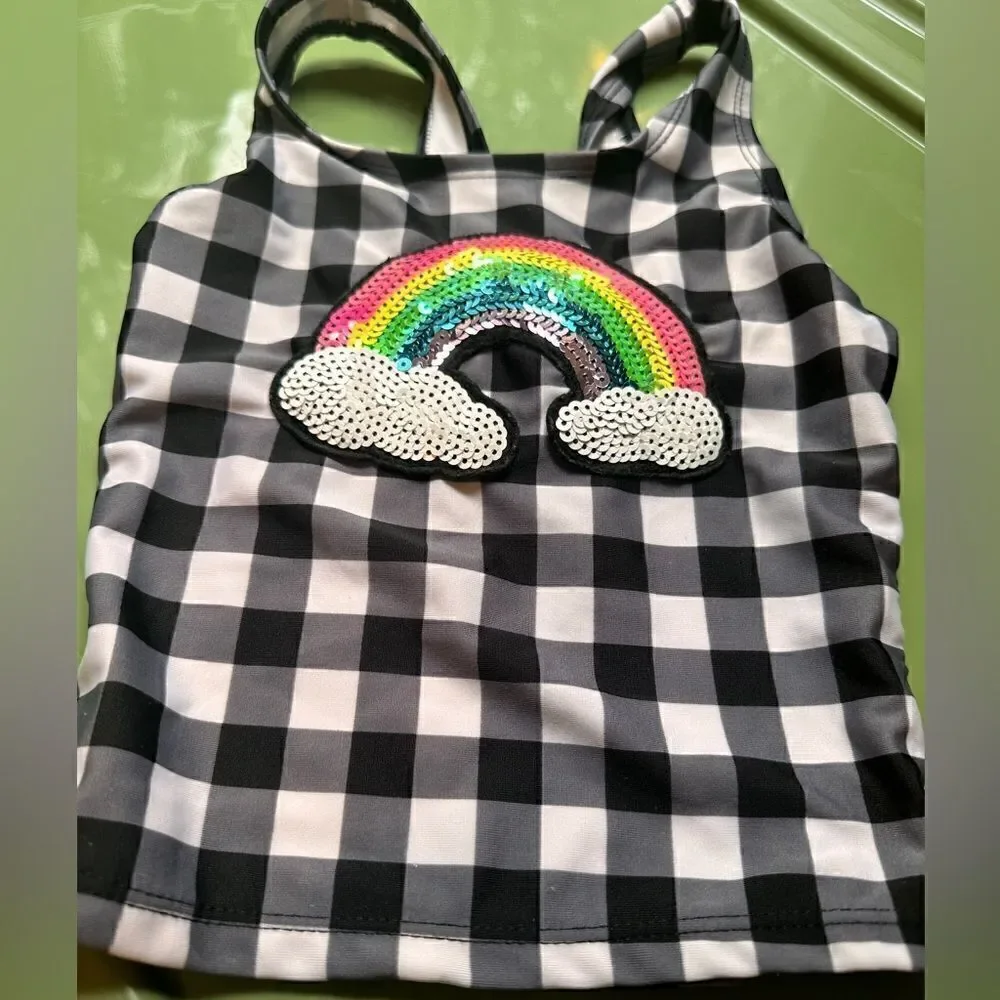 Girls' Rainbow Applique Sequin Tankini Bikini Top - Cat & Jack Black Xs 4-5